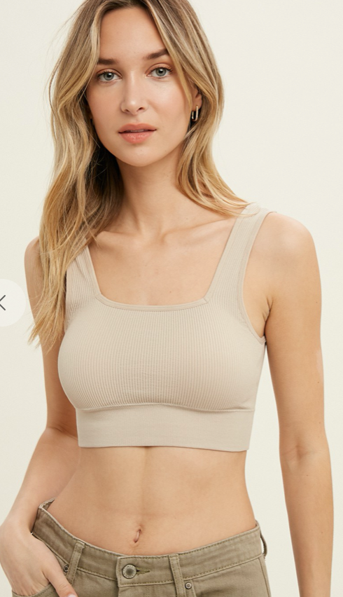 Square Neck Ribbed Knit Bra